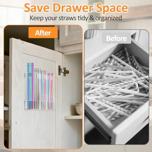 Acrylic Straw Holder for Cabinet Door - Reusable Tumbler Straw Organizer with Ultra Sticky Adhesive, Space-Saving Straws Storage Organizer for Kitchen Cupboard Door, Small Straws Container, 2 Pack - Thumbnail 3