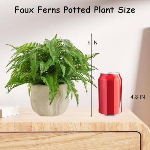 Arbolanta 9'' Faux Boston Fern Potted — Small Artificial Plant in White Boho Embossed Planter for Tabletop, Home, Office, Bathroom, Indoor & Sheltered Outdoor Decor - Thumbnail 3