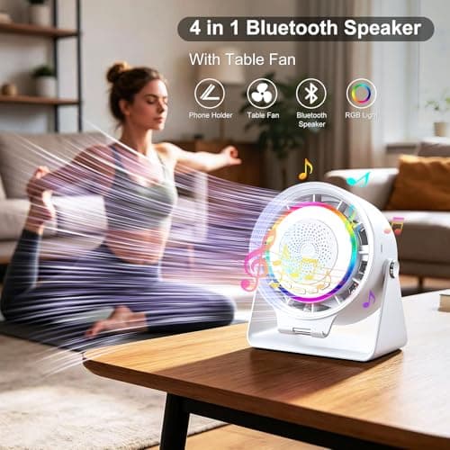 Gifts for Men Women, Wireless Bluetooth Speaker with Phone Stand, Desk Fans & RGB Lights, HD Sound Anti-Slip Base, Rechargeable (5000mAh), 360° Adjustable Phone Holder Cool Gadgets Birthday Gift - Thumbnail 3