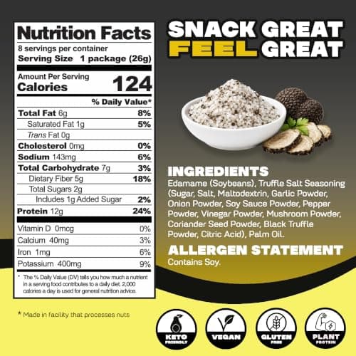 Where You Bean Edamame Beans Snack (Truffle Salt) - Crunchy and Dry Roasted Edamame Beans - High Protein Snacks, Keto and Vegan Healthy Snacks for Adults & Low Carb Asian Snack 0.9 oz (Pack of 8) - Thumbnail 2