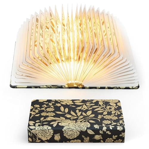 ZBOLE Floral Print Book Light,3-Color Book Lamp Book Lovers Gifts | 1200mAh Portable Foldable Paper Desk Lamp | Night Reading Bookshelf Lamp,Valentine Ambient Lighting Decorations Gifts(Black Gold)