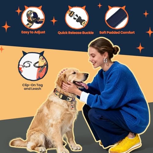 Dog Collar and Leash Set, QR Tag Adjustable Pet Collar, 5 FT Heavy Duty Dog Leash, Padded Handle, Quick Release Buckle, Metal Ring, 360° Swivel Clip for Small Dogs Walking Running (Dark Blue, S) - Thumbnail 3
