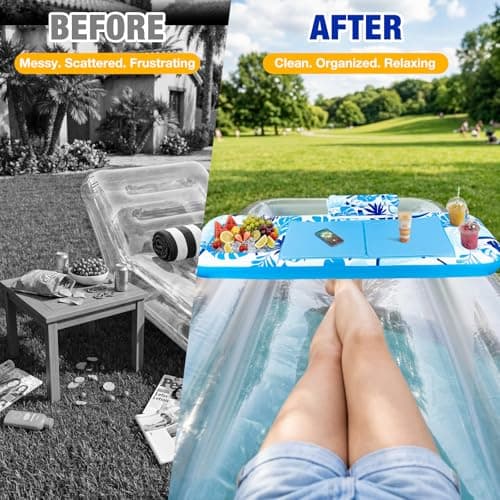 Ayeboovi Floating Tray for Tanning Pool Float - 61" L x 18" W Non-Slip Inflatable Sunbathing Bed Tray with Cooler Ice Bar for Tanning Lounge Raft & Blow up Suntan Tub Water Floatie, Party Gifts - Thumbnail 2