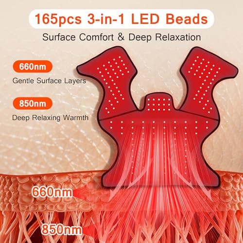 SUHZF Red Light Therapy for Neck and Shoulders, 165 LEDs Infrared Light Therapy Wrap for Home/Office, 5 Levels & 9 Timer Infrared Heating Pad for Neck, Shoulder, Chest, Upper Back - Thumbnail 5