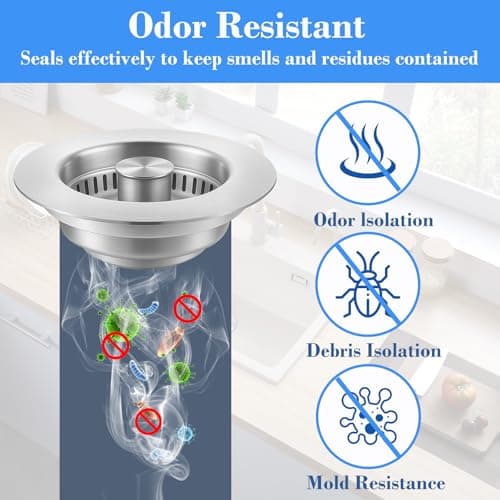Upgraded 3-in-1 Kitchen Sink Drain Strainer with Solid Brass Core, Fast-Drain Pop-Up Sink Stopper, 304 Stainless Steel, Removable Anti-Clog Basket, for US Standard 3-1/2'' Drains - Thumbnail 6
