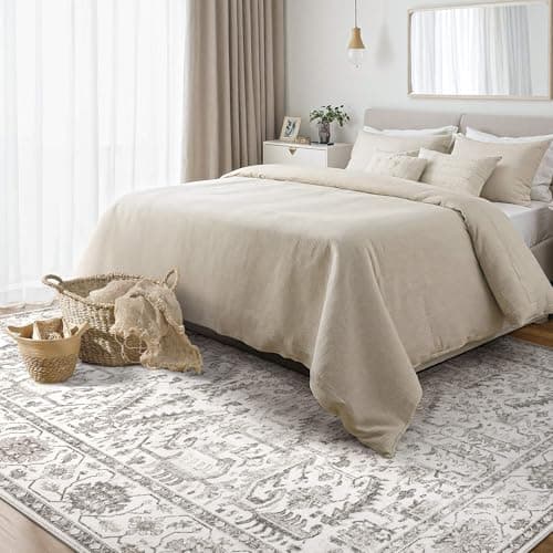 5x7 Area Rugs for Living Room - Washable Soft Large Vintage Rug Non-Slip Stain Resistant Traditional Stain Resistant Indoor Floor Low Pile Carpet for Bedroom Dining Room or Home Office - White - Thumbnail 6