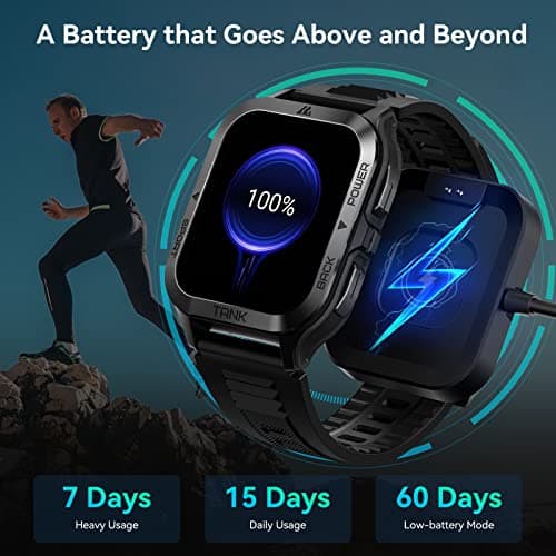 AMAZTIM Smart Watch, 60 Days Extra-Long Battery, 50M Waterproof, Rugged Military Bluetooth Call(Answer/Dial Calls), 1.85" Ultra Large HD Display, AI Voice Assistant, Compatible for Android and iOS - Thumbnail 4