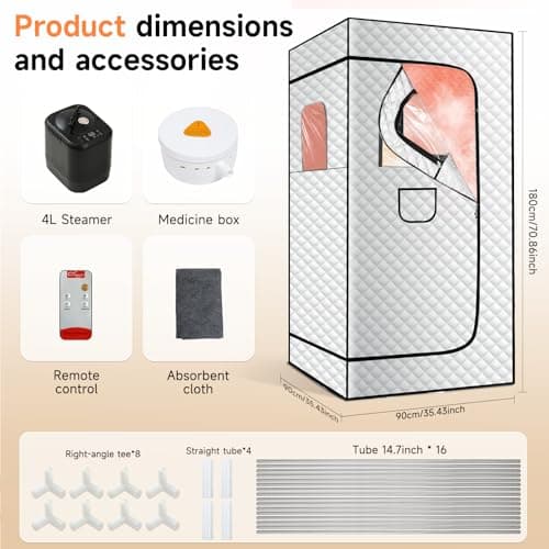 zaichare 2026 Home Steam Sauna with 4L 1500W Steamer, Full Body Sauna Box for Home, Personal Sauna Steam Sauna Tent at Home Spa, Home Saunas Room for Gym, Pilates, Garage (Silver 4L) - Thumbnail 6