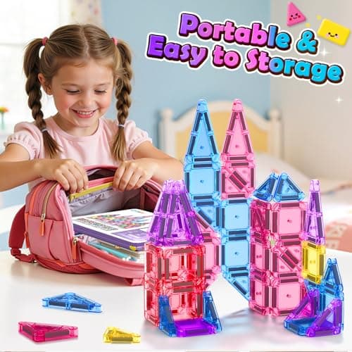 Coodoo Mini Magnetic Tiles Set with Iron Box, Travel Essentials Portable Magnet Building Blocks, Montessori Educational Sensory Toys for Toddlers 3+ Boys Girls Birthday Gift Classroom Must Haves - Thumbnail 6
