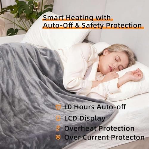 RAINOVA Heated Blanket Electric Throw, Electric Blanket-62''x84'', Soft Heating Blanket, 10-Level Heating, 10-Hour Auto-Off, Gifts for Parents and Elders, Gray, ETL & FCC Certified - Thumbnail 4