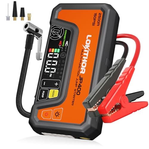 LOKITHOR JP400 Jump Starter with Air Compressor, 2500A 12V Portable Car Battery Booster Pack (8.5L Gas/6.5L Diesel) with ConnectMax Tech, 150PSI Tire Inflator, Auto-Shutoff & Dynamic Dwell (Orange) - Image 1