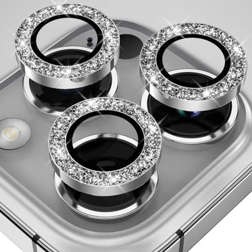 YWXTW Designed for iPhone 14 Pro/iPhone 14 Pro Max Camera Lens Protector Bling, [New Glitter Design] Individual Metal Tempered Glass Camera Cover Accessories Case Friendly, 1 Set (Silver Glitter) - Image 1