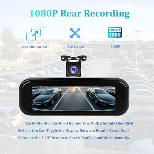 Dash Cam Front and Rear, 4K+1080P Dash Camera for Cars, 7Track Dual Car Camera with WiFi/APP Control, 64GB Card, 3.19" IPS Screen, WiFi, HDR, Night Vision, Parking Mode, Loop Recording - Thumbnail 4