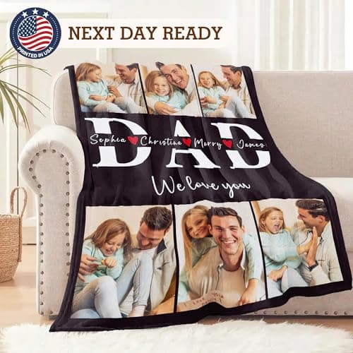 Corissy Personalized Fathers Day Blankets Gifts, Custom Blanket with Picture Text, Customized Flannel Tapestry for Dad Husband Grandpa Boyfriend - Thumbnail 2