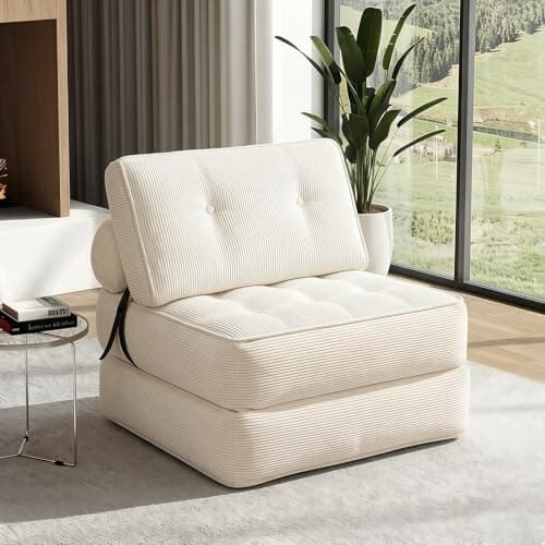 Folding Sofa Bed - Convertible Sleeper Chair with Back Support & Pillow, Boneless Foldable Couch Fold Out Chair Bed for Adults, Comfy Floor Sofa Lounge for Living Room/Guest Use/Home Office,Beige - Image 1