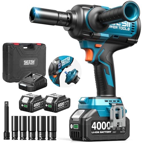 SEESII Upgraded Impact Wrench 1180 Ft-lbs (1600 N·m): 1/2" High-Torque Impact Gun with Detachable Side Handle, 21V Cordless Impact Driver 2x 4.0Ah Batteries for Car/Pickup Truck/Mower/Industrial Tasks - Image 1