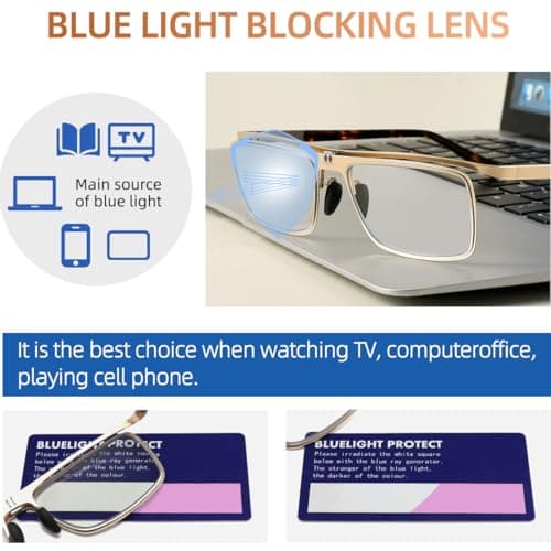 TOVEEN 2 Pack Flip Up Reading Glasses Blue Light Blocking, Durable Clip on Magnifying Glasses with Lightweight Metal Frame for Men Black/Gold +2.0 - Thumbnail 3