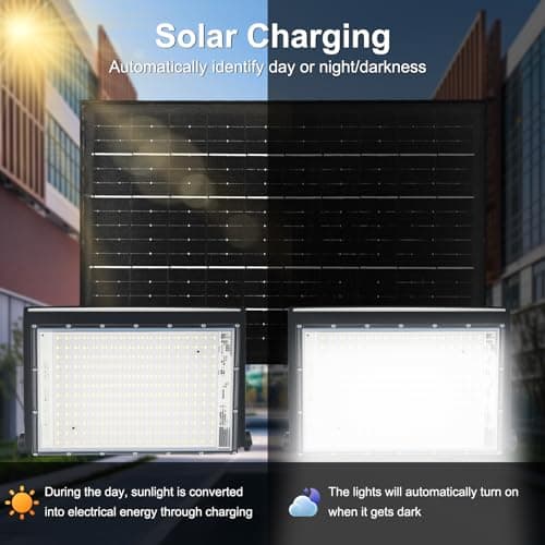 JINXING Solar Flood Lights Outdoor, Dusk to Dawn Solar Powered Outdoor Light, 6500K IP65 Waterproof Wall Mounted Security Light for Front Door, Porch, Yard, Fence, Garden - Thumbnail 2