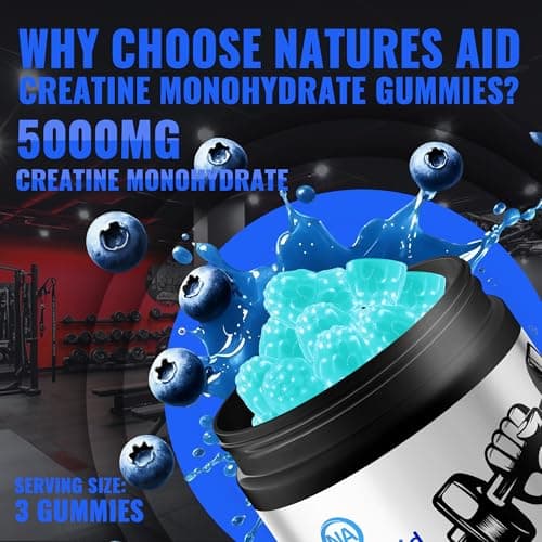 Natures Aid Creatine Monohydrate Gummies (5g) – Pre-Workout Energy & Muscle Growth Support for Men & Women | Blueberry Electrolyte Gummies (135 Count) - Thumbnail 5