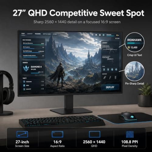 Deco Gear 27 QHD OLED Gaming Monitor | 280Hz 0.03ms Response, HDR400, Adaptive Sync, 99% sRGB, 1.5M:1 Contrast, Borderless Design, Height Adjustable Stand, HDMI 2.1, DisplayPort 1.4 - Thumbnail 3