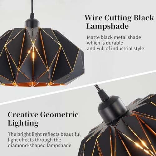 Omgomne Industrial Black Pendant Lights Kitchen Island,11.8" Metal Dome Hanging Lighting Fixture Modern Wire Cutting Hollow Out Chandelier for Dining Living Room Bar Counter Restaurant,E26 - Thumbnail 4