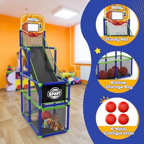 EagleStone Arcade Basketball Hoop Game Indoor, Ajustable Height Indoor Basketball Hoop with 4 Balls Storage Design for Kids,Perfect Sports Outdoor Play Toys for Kids Age 3 to 6 Years - Thumbnail 5
