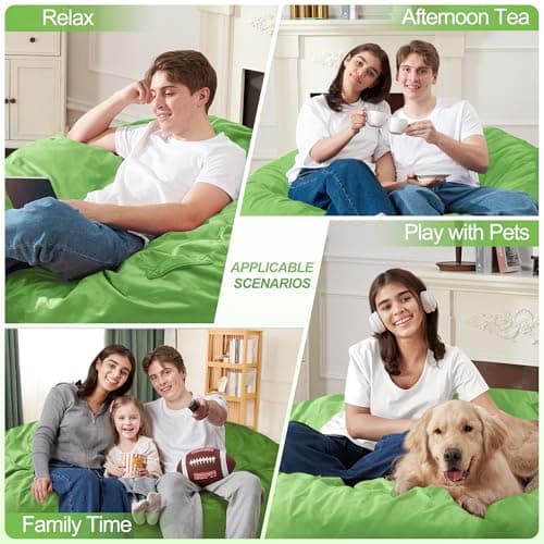 Homguava 6 FT Bean Bag Chair: 6' Bean Bags with Memory Foam Filled, Large Beanbag Chairs Soft Sofa with Dutch Velvet Cover-Lime - Thumbnail 5
