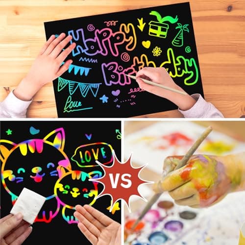 ZMLM Scratch Paper Art Craft: 2 Pack Rainbow Scratch Notebooks Crafts for Kids Ages 4-8 Year Old Girl Birthday Gift Games for Kids Arts Kits School Party Toys Activity - Thumbnail 5