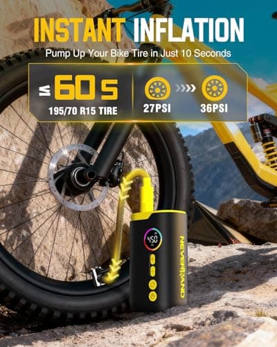 NEVERLAND Tire Inflator Portable Air Compressor - 150 PSI Electric Air Pump for Car Tires with Auto Shut, Cordless Tire Air Pump for Bicycle, Motorcycle, Bike Tire Pump with Gauge - Thumbnail 3