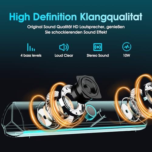 KASOHQEE Computer Speakers for Desktop PC,Computer Sound bar,2600mAh PC Soundbar,Bass Boost,HiFi Stereo Bluetooth Desktop Speakers with Touch Buttons for Laptops,Phone,Great for Gamers,Families - Thumbnail 3