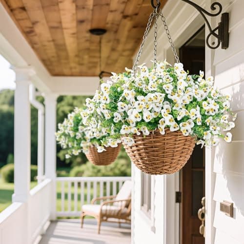 U'Artlines Artificial Flowers for Outdoors, 16 Bundles Fake Flowers Realistic Pansies Plants with Eucalyptus, UV Resistant Silk Flower for Outside Planter Porch Garden Patio - Thumbnail 3