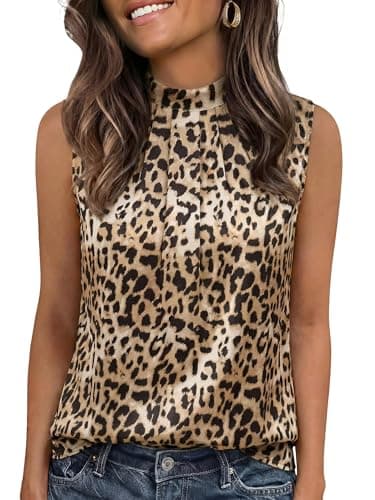 Funlingo Silk Blouse for Women Dressy Camisoles Satin Leopard Print Tops Summer Sexy Pleated Shirt Business Casual Outfits 2XL - Image 1