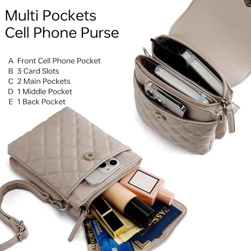 Goinsound RFID Small Crossbody Purses for Women Quilted Cell Phone Purse with RFID Blocking Card Slots Beige - Thumbnail 4