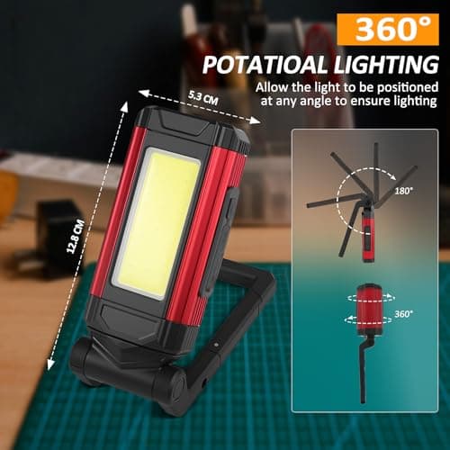 LED Magnetic Work Light, Portable USB Rechargeable COB Light, with Kickstand and Carabiner, 360° Rotating and 180° Rotate Folding Flashlight for Car Repairing, Workshop, Household and Emergency Use - Thumbnail 3