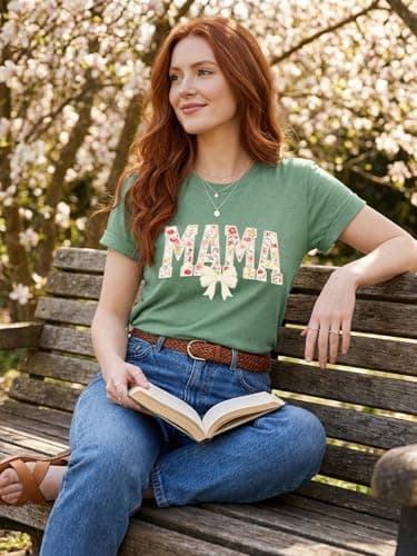QIXYN Mama Shirts Bow Graphic Tee for Women Mother Gift Tops for Women - Thumbnail 3