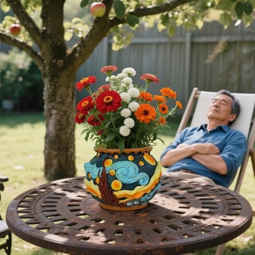 U WONDERFUL Plant Pots with Drainage Holes - Cute Unique Starry Sky Theme Flower Pots - Decorative Planter for Indoor/Outdoor, Funny Plant Pots for Home Garden Decor - Thumbnail 2