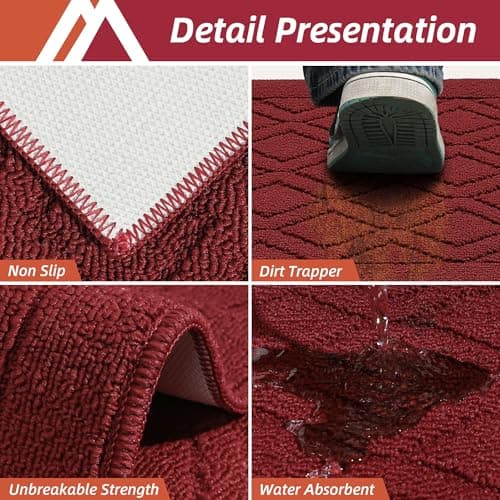 COSY HOMEER-Kitchen-Rugs-and-Mats 20"x48" Non Slip Kitchen Mats for Floor Absorbent Washable Kitchen Runner Standing Floor Mat for Sink Mat,Entry,Laundry,Polypropylene,Red - Thumbnail 5