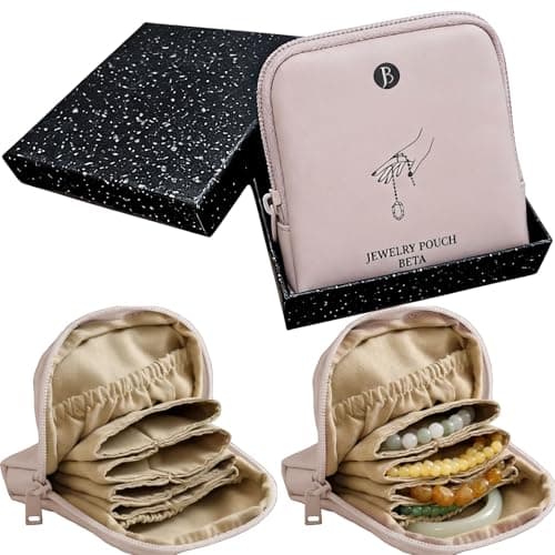 tianzong Small Travel Jewelry Case, Bridesmaid Gifts, Tangle-Free Jewelry Pouch Bag with Gift Box, Waterproof PU Jewelry Organizer for Valuables (Pink, Single Zipper) - Image 1