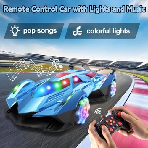 SASBSC Lamb Remote Control Car for Boys 4-7 8-12 Drift Rc Cars with 360° Rotation, Spray, Music & Lights 1:12 Rechargeable Rc Car Toys 10-12km/h Sport Race Toy Cars Gifts for Kids (Blue) - Thumbnail 2