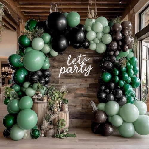 Green Black Brown Balloons Double Stuffed Pearl Dark Emerald Green Brown Balloon Arch Kit Sage Balloon Garland for Camo Birthday Baby Shower Camping Safari Jungle Army Party Decorations - Image 1