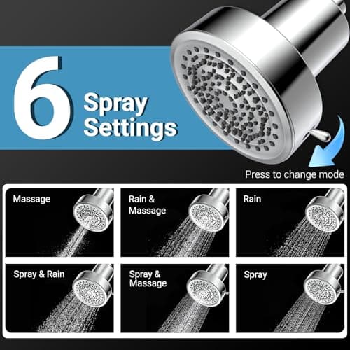 Filtered Shower head for Healthier Hair & Skin – Removes Chlorine & Heavy Metals,High Pressure 6 Mode Settings Shower Head Filter for Hard Water (Chrome) - Thumbnail 6