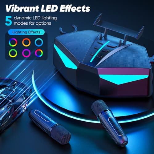 RayangSound Karaoke Machine, Real 35W Portable Speaker,8H Long Time, 2 Rechargeable Wireless Microphones,LED,Karaoke Machine for Adults & Kids,BT/FM/USB/TF/AUX,for Home Party/Outdoors(CHJ161-Black) - Thumbnail 3