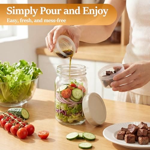 Xelyra Glass Salad Jar 4 Pack 32oz with Lids for Meal Prep, Salad Container for Lunch, Jars with Dressing Cup, Mason Container, Meal Prep Jars - Thumbnail 3