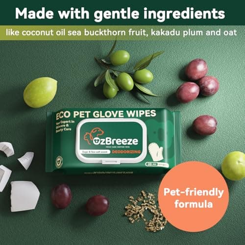 OzBreeze Pet Glove Wipes for Dogs & Cats, Hypoallergenic No Rinse Cleaning Grooming Gloves, Extra Thick Coconut Oil Infused Fur Nourishing & Deodorizing Wipes, 20PCS - Thumbnail 2