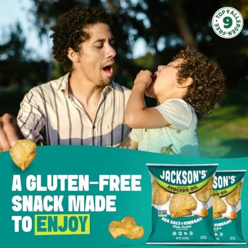 Jackson’s Classic Kettle Potato Chips (Variety Pack, 1.5 oz, Pack of 18) - Made with Premium Avocado Oil, Sea Salt, Salt & Vinegar and BBQ Flavors - Allergen-friendly, Gluten Free, Vegan - Thumbnail 4