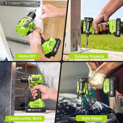 Robustrue 21V Cordless Drill & Impact Driver Combo Kit, 3/8" Drill & 1/4" Impact Driver, 2×2000mAh Batteries, Fast Charger, 16-Piece Bit Set for DIY Projects, Furniture Assembly & Home Repairs - Thumbnail 2