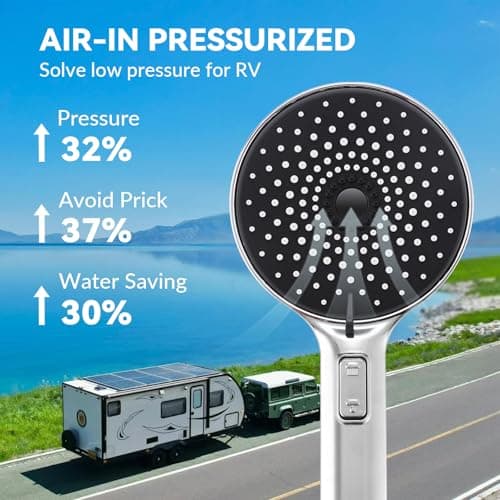 RV Shower Head with ON/OFF Switch, 5 Modes High Pressure RV Shower Head with hose, Shower Head Replcement for RV, Camper and Travel Trailer, with Adhesive Bracket, Polished Chrome - Thumbnail 4