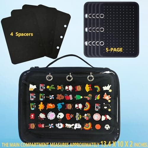 Mi Ya Mi Lai 5 Black binder 4 Space Pages Transparenter Pin Books For Collectors, Enamel Pin Display Pages Pin Carrying Case, Travel Brooch Pins Display Bag(5 Black binder 4 Spacers,Bag Only) - Thumbnail 2