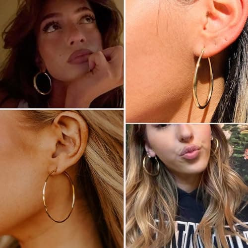 Gold Hoop Earrings for Women, Hypoallergenic Large Heart Hoops Earrings Set, Lightweight Small Big Women Loop Earrings Pack for Jewelry Gift 25mm/30mm/40mm/50mm - Thumbnail 5