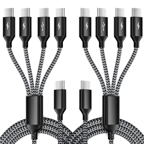 USB C Splitter Multi Charging Cable 2Pack, Dual Type C Charger Cord,4 in 1 Multiple Nylon Braided Cable with 4 Type-C Connectors Compatible with iPhone 15 Pro Max/Galaxy/Tablets/Google-5FT. - Image 1